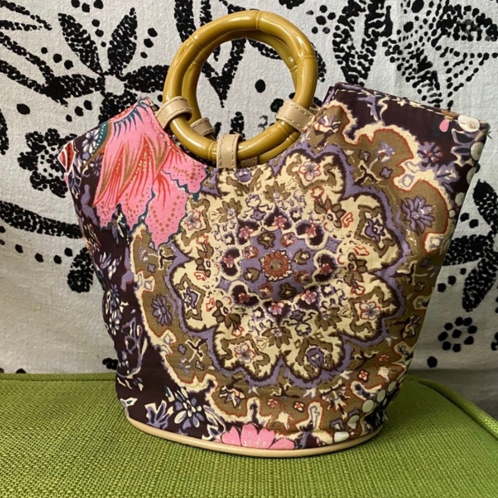 Floral fabric bamboo purse/handbag mini tote